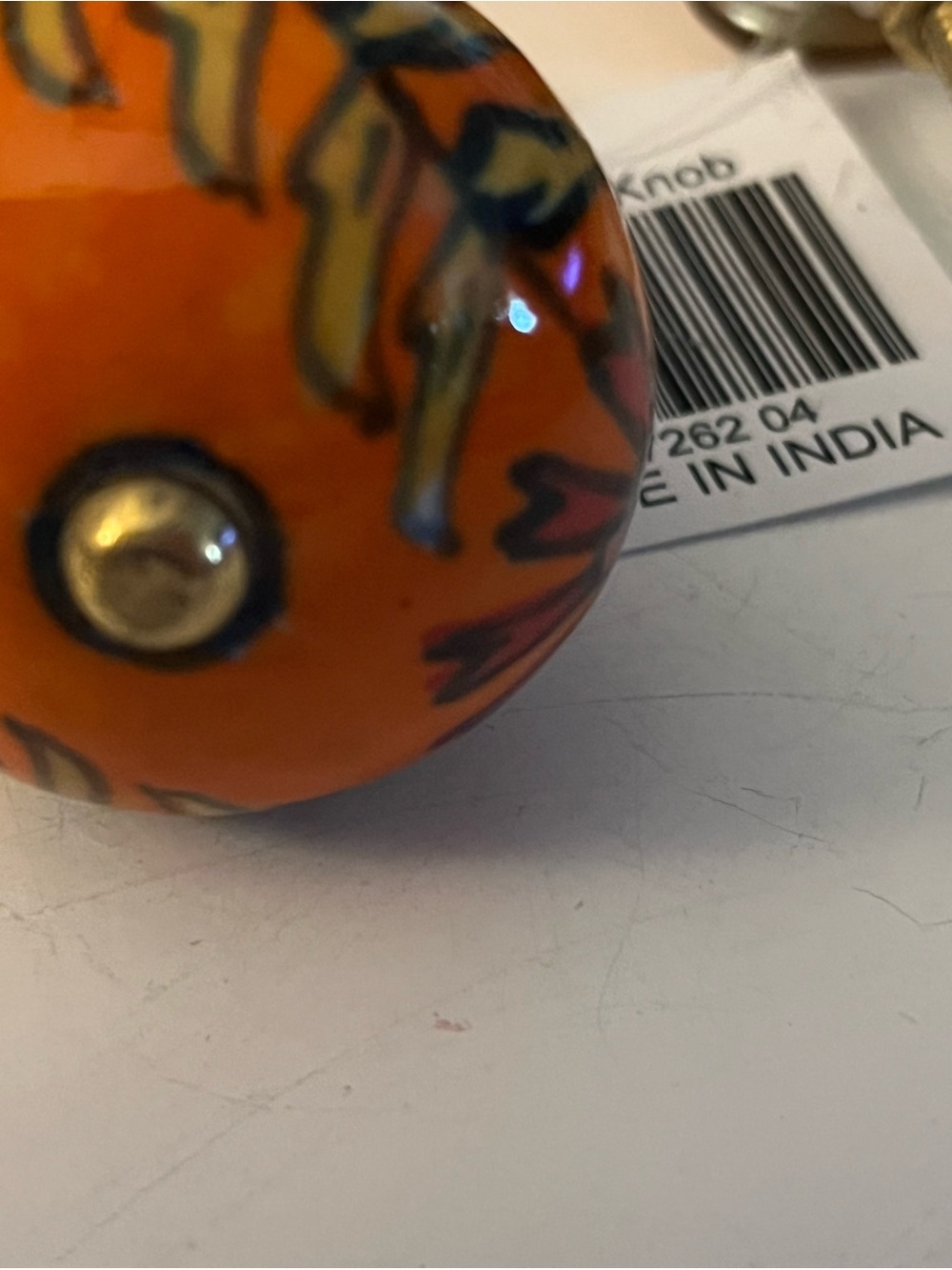 Orange Floral Ceramic Drawer Knob Set of 2